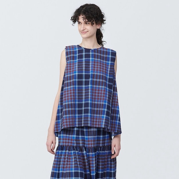**SOLD** MUJI Madras Check Sleeveless Blouse Top size XS NWT - Picture 3 of 8